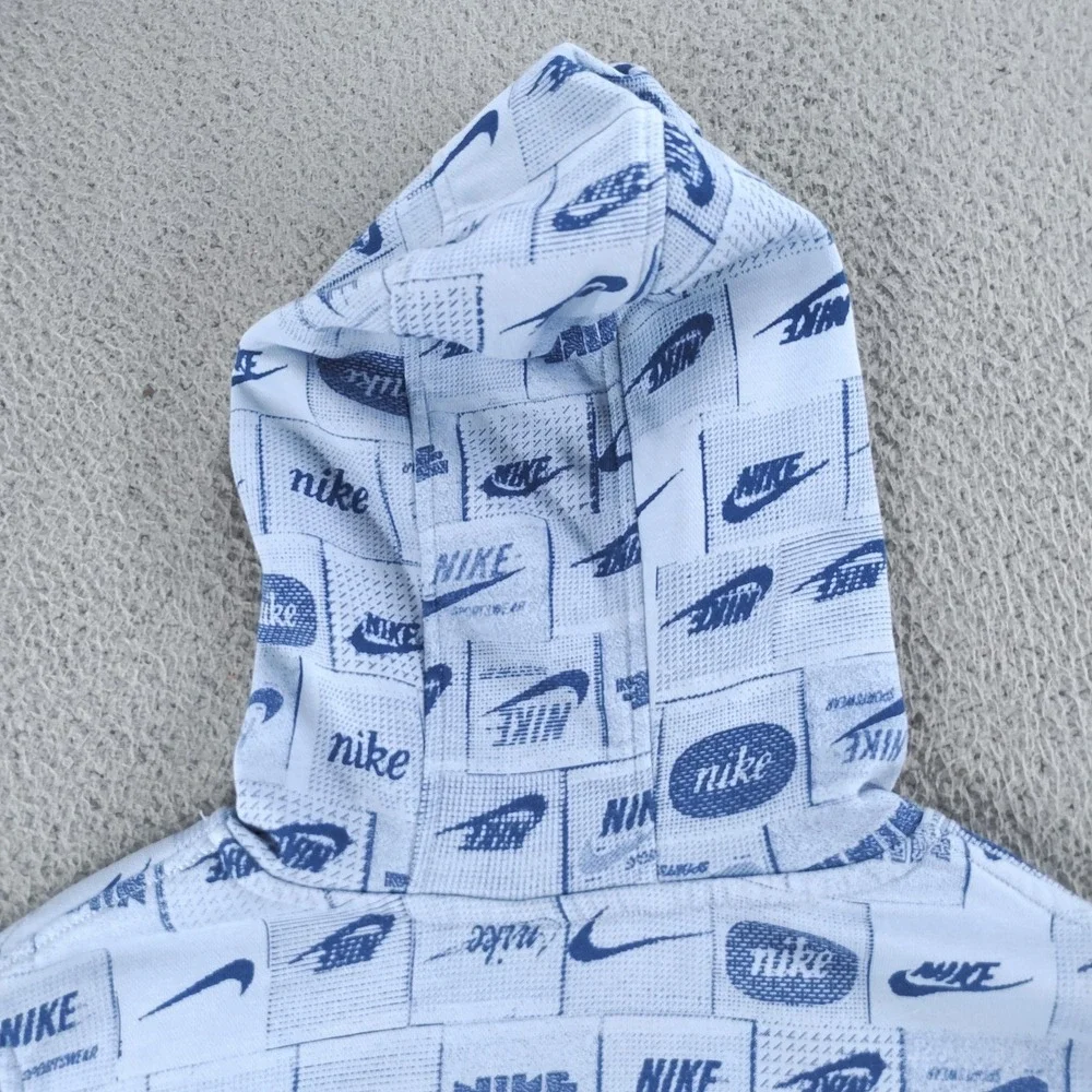 Nike Sportswear Hoodie Kids XL Blue All Over Logo Graphic Pullover FN8741-440